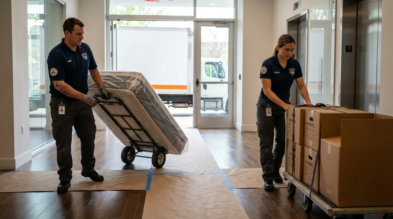 Professional apartment movers loading elevator in Bayamon, PR
